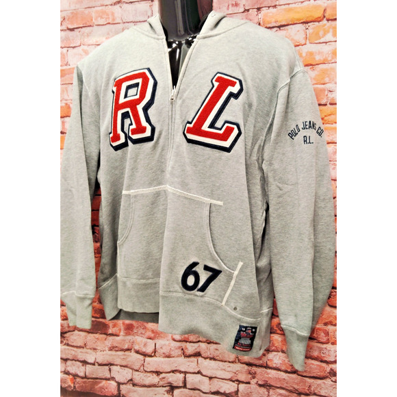 Ralph Lauren Hoodie Men's Gray Fleece Cotton Casual Long Sleeve Full Zip Outdoor - Picture 7 of 8